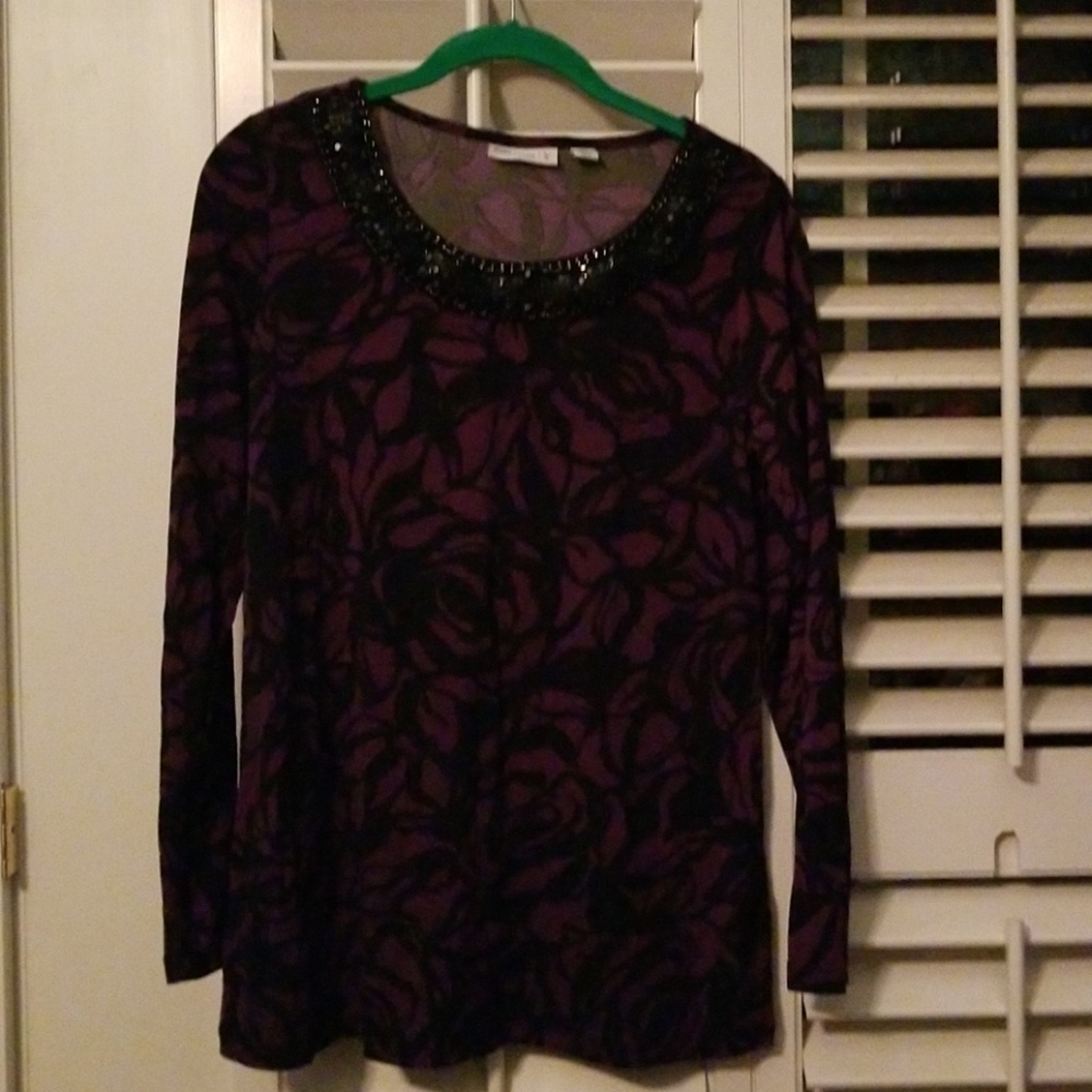 Susan Graver blouse with chain and mesh detail